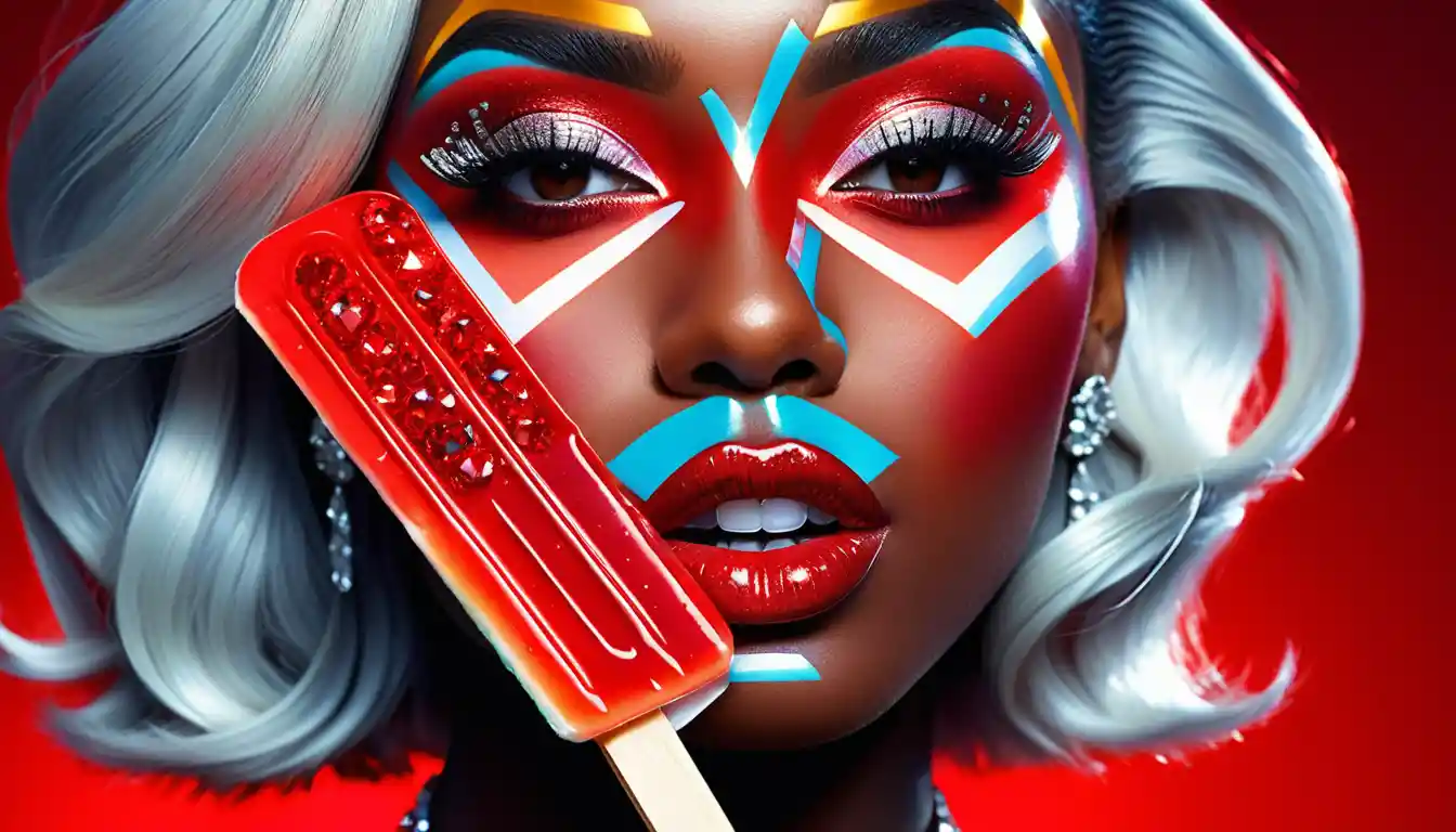 Glamorous close up of woman with jeweled red popsicle