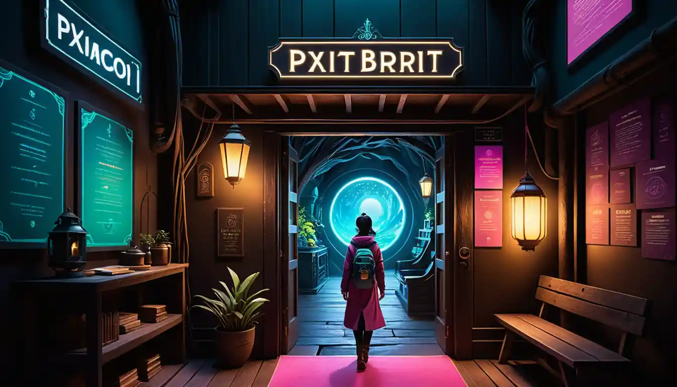 Fantasy creator stands in glowing underground rabbit hall