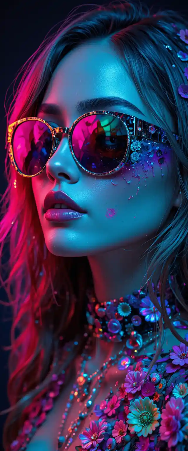 Dreamy fashion woman in bold retro sunglasses portrait