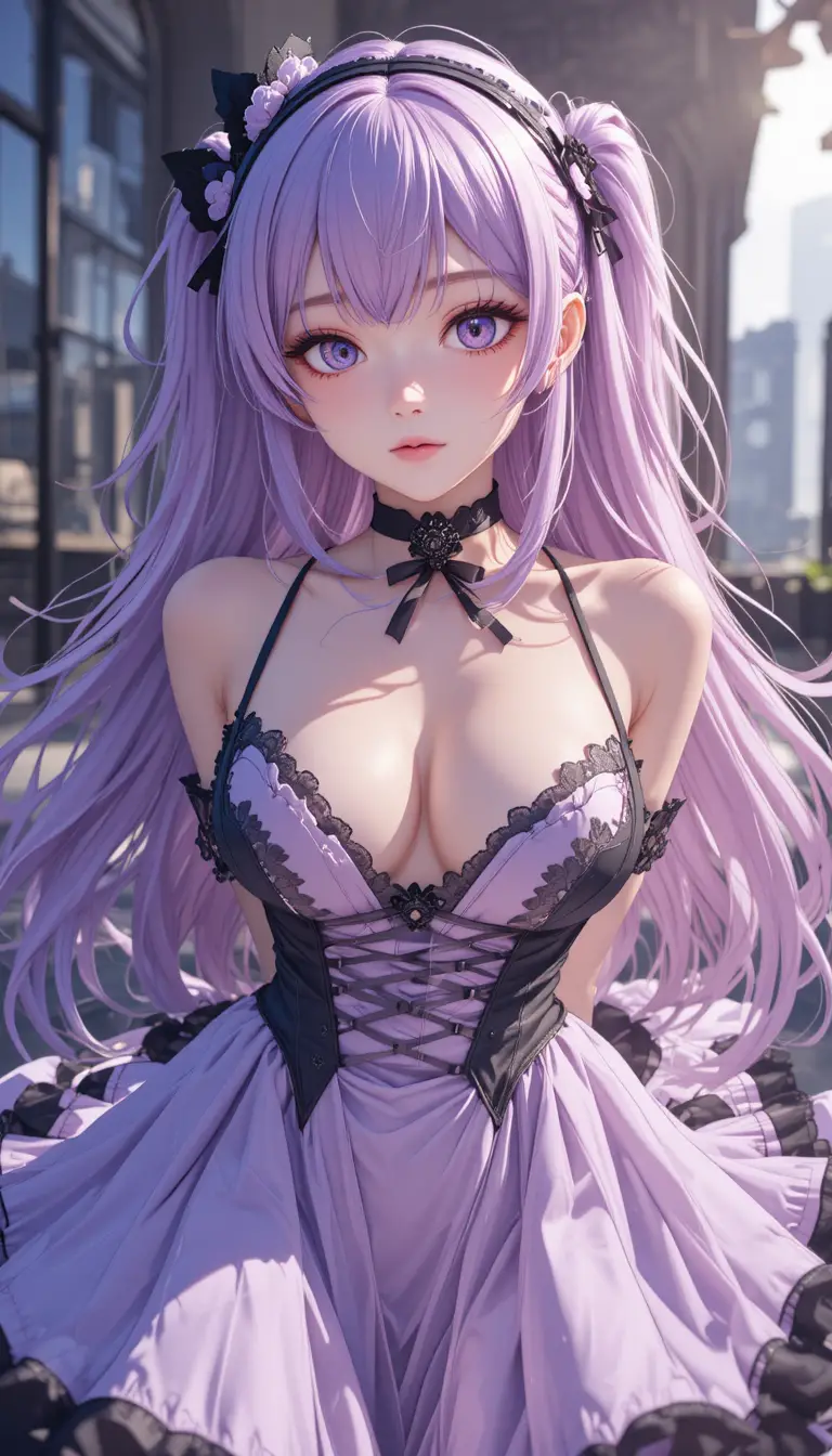 Anime-Mädchen im freizügigen Lolita-Kleid aus POV-Perspektive