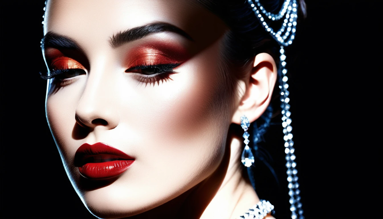 Dramatic jeweled portrait of a woman in black