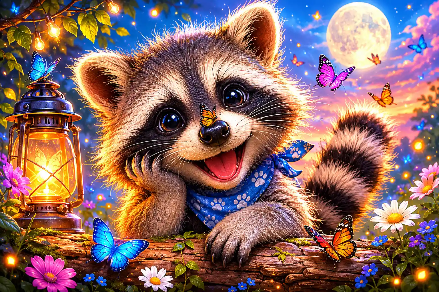 Playful baby raccoon illustration with bold graphic style