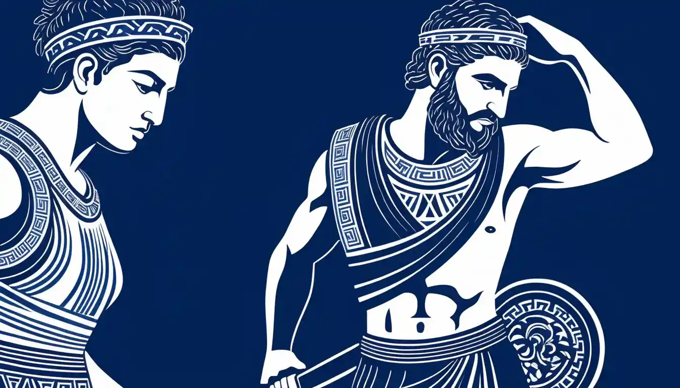 Griechischer Krieger im kräftigen Duo-Ton-Siebdruck-Stil