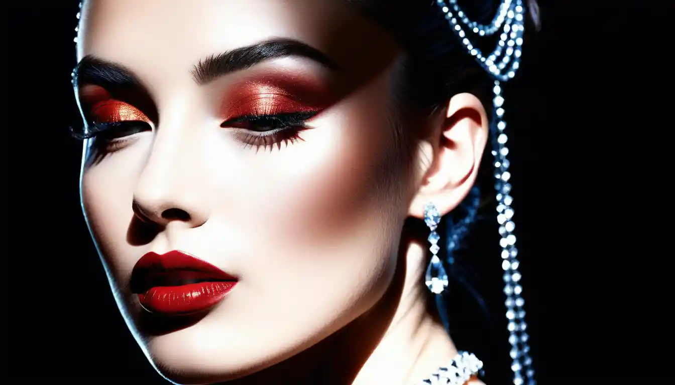 Dramatic jeweled portrait of a woman in black