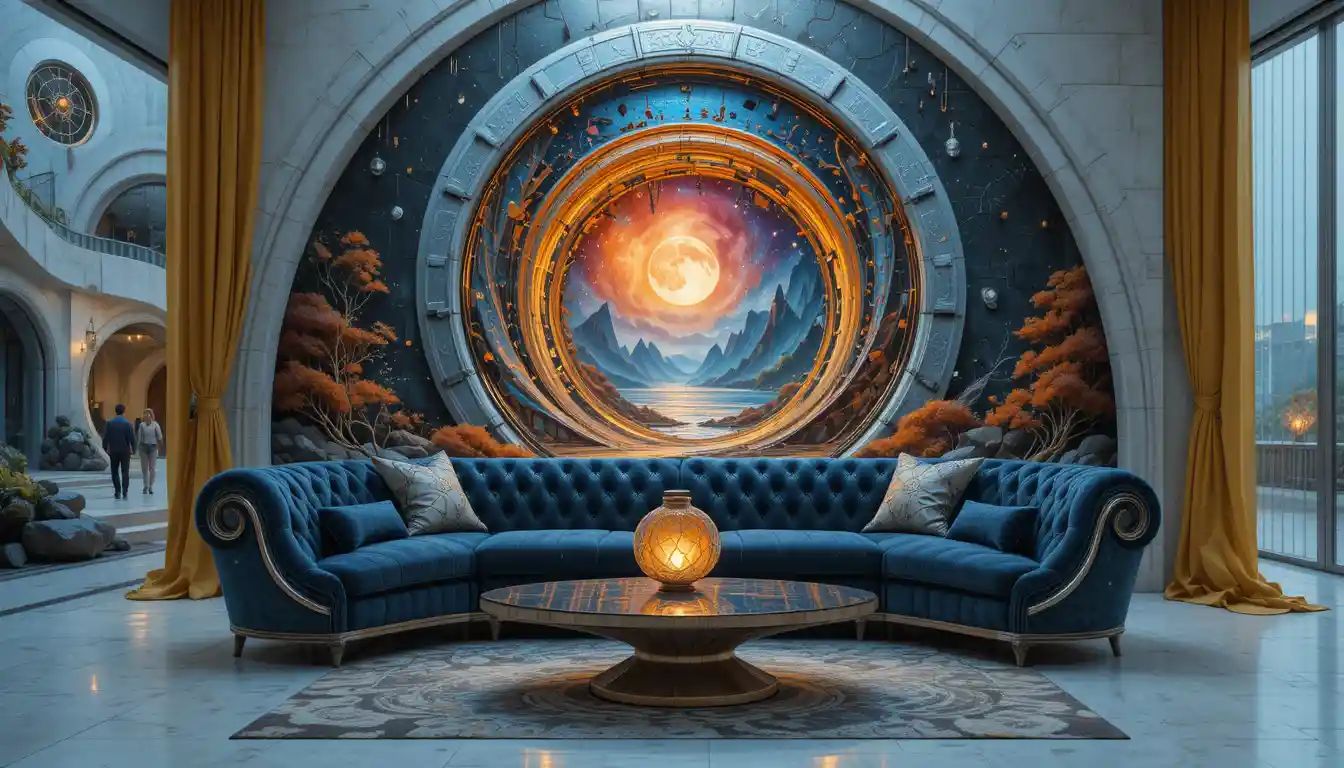 Futuristic White Coastal City With Moonlit Sofa Interior