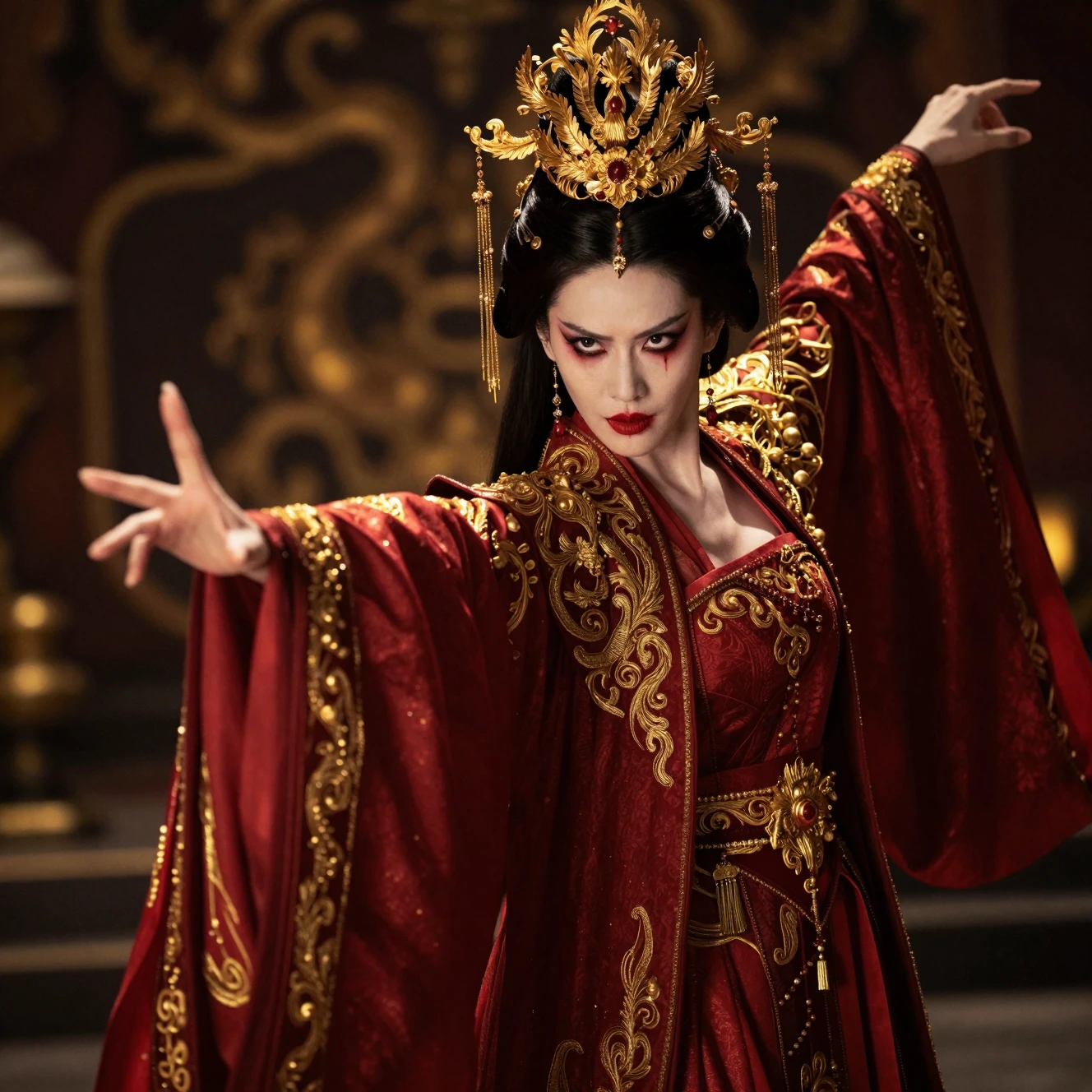 Imperial Chinese tyrant queen in dramatic cinematic portrait
