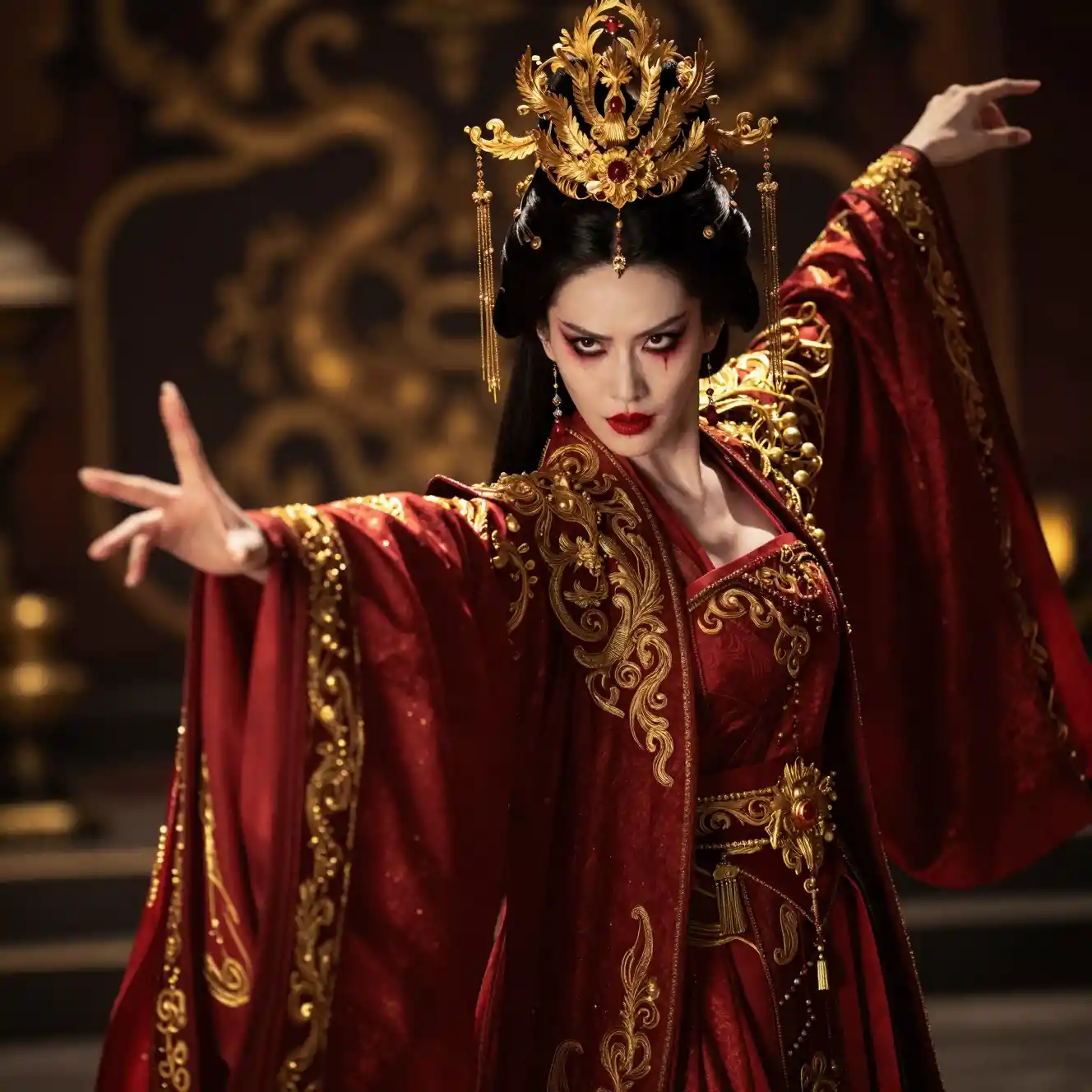 Imperial Chinese tyrant queen in dramatic cinematic portrait