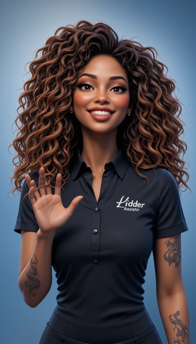 Donna 3D sorridente che accoglie lo spettatore con la mano tesa
