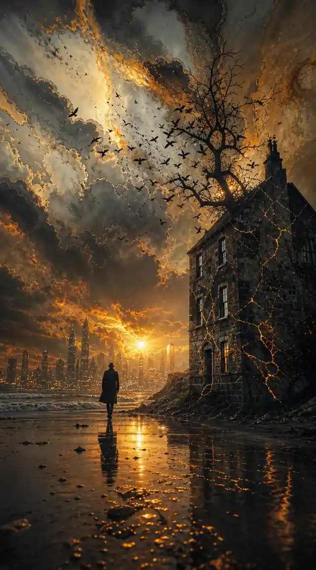 Stormy sunset house facing the raging ocean