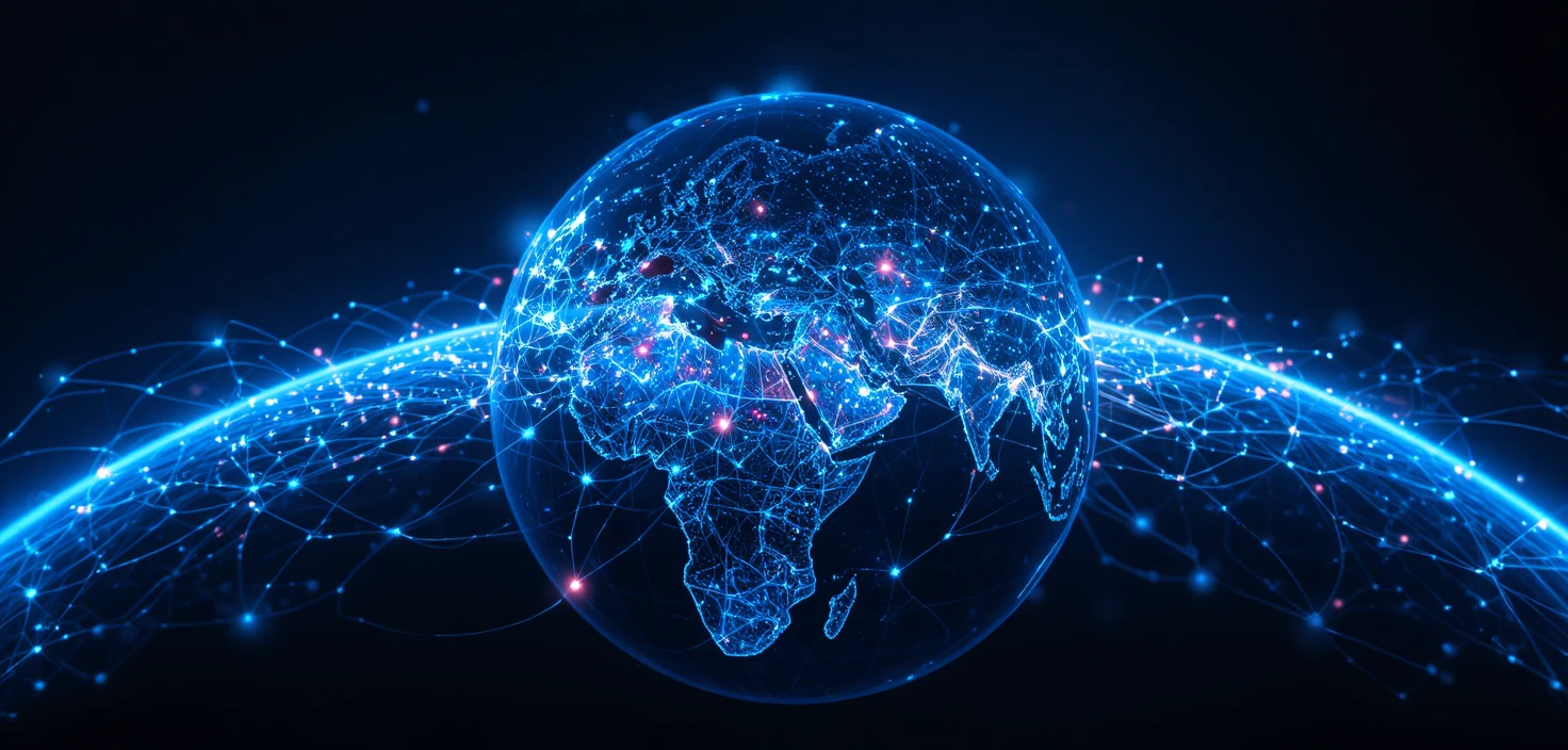 Panoramic 3D Earth With Neon Global Data Network