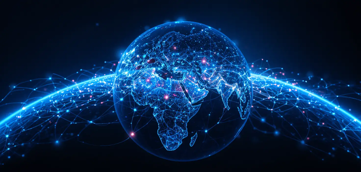 Panoramic 3D Earth With Neon Global Data Network