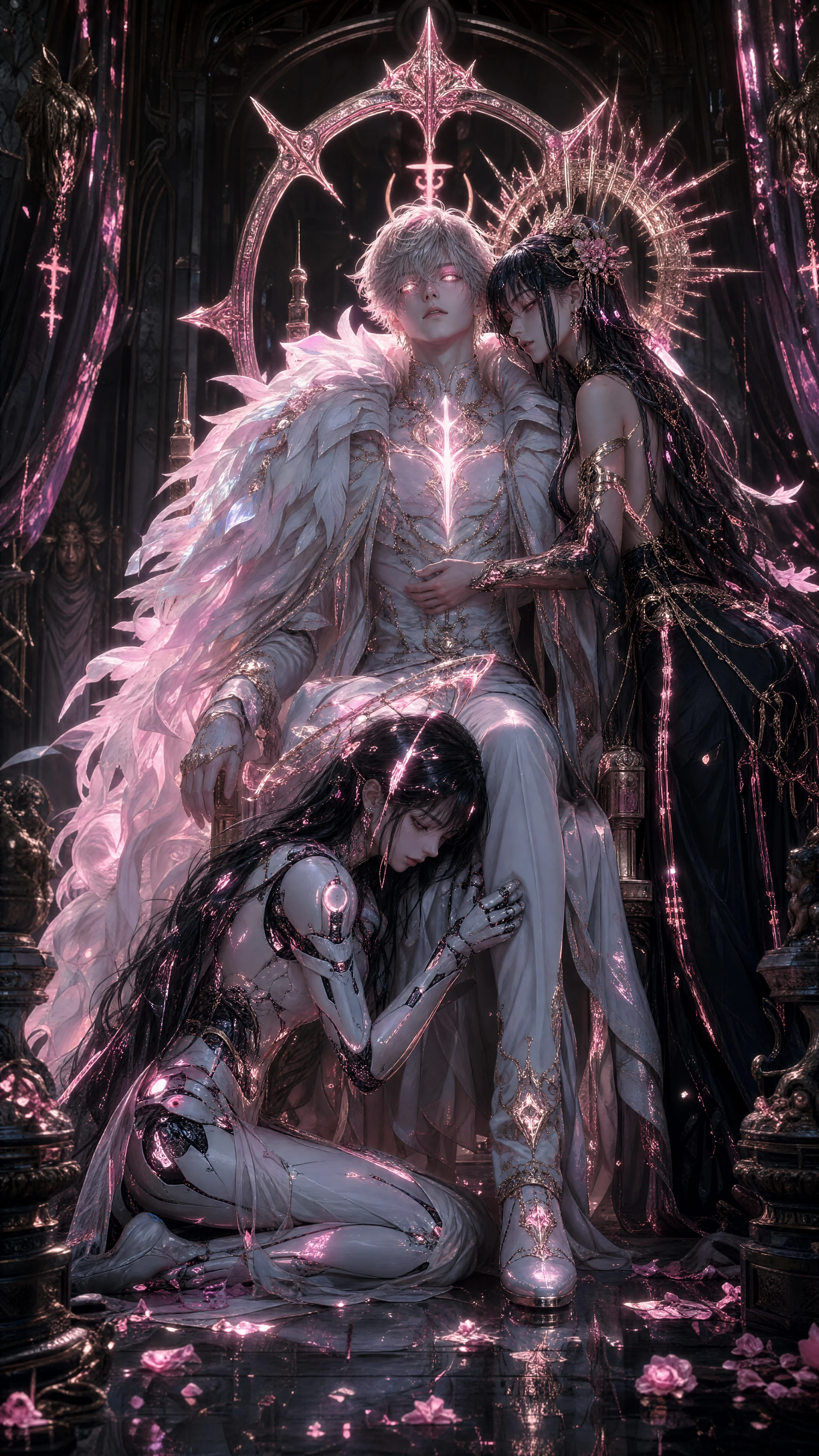 Paladin On A Glowing Throne With Ethereal Feathered Mantle