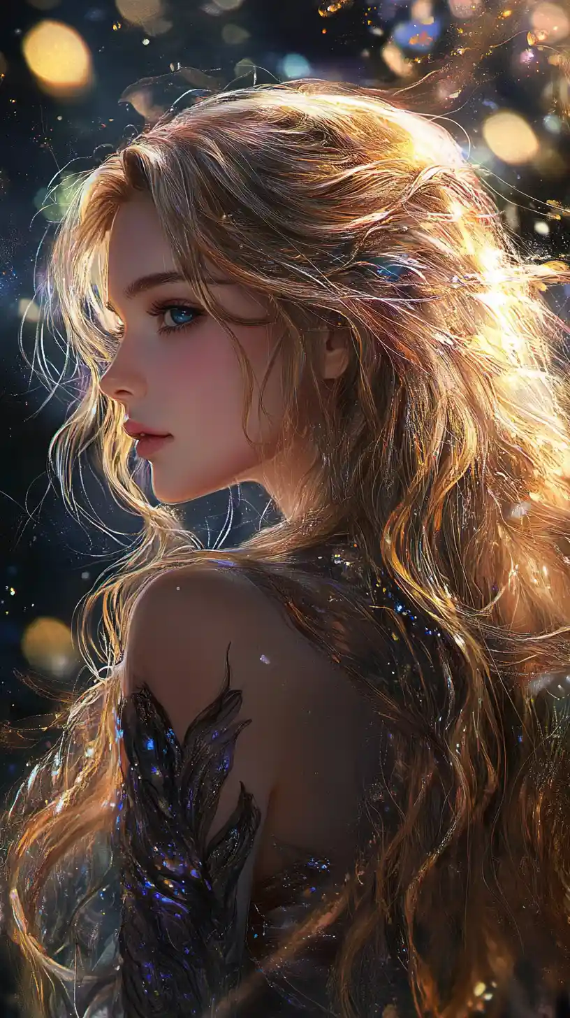 Ethereal armored woman in glowing mystical cave portrait