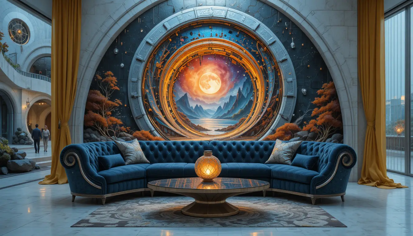 Futuristic White Coastal City With Moonlit Sofa Interior