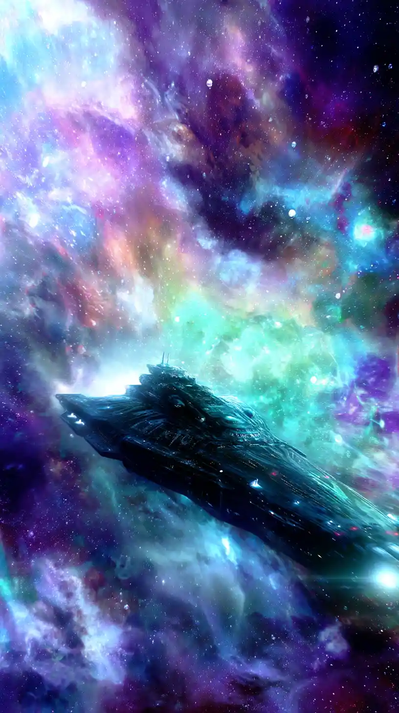 Spaceship Crossing Warped Dimensions In Vibrant Cosmic Space