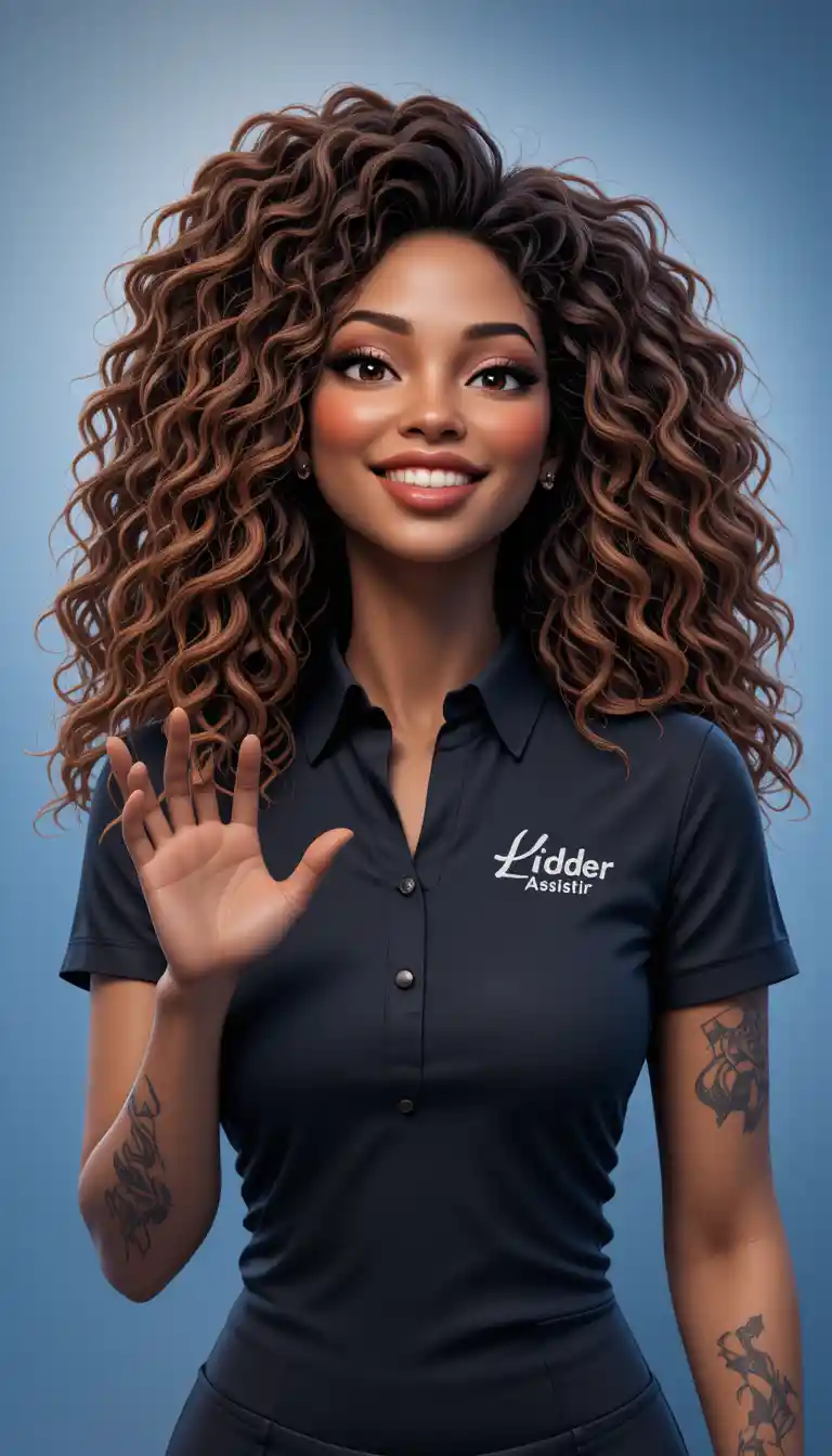 Smiling 3D woman welcoming viewer with outstretched hand