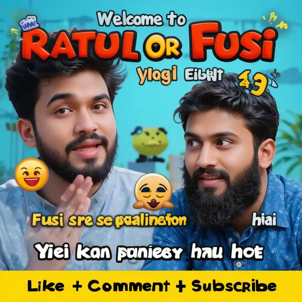 Funny village vlog intro text with playful emoji overlays