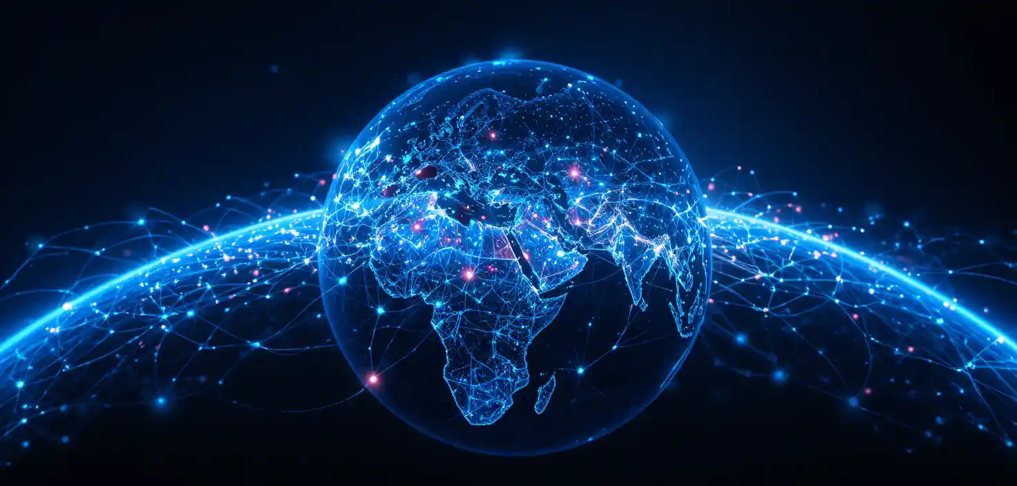 Panoramic 3D Earth With Neon Global Data Network