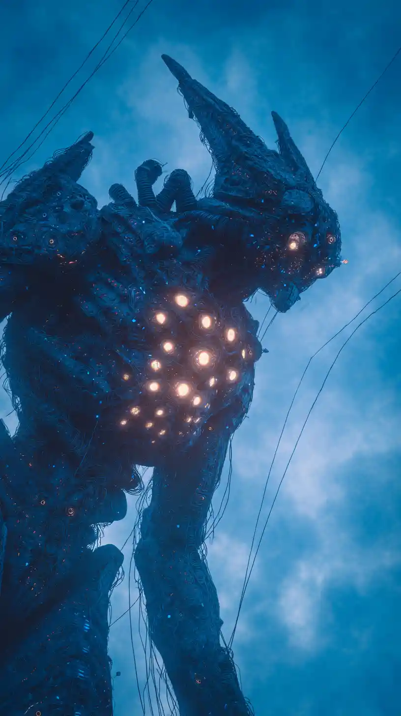 Giant Bioluminescent Mecha Creature From An Extreme Low Angle
