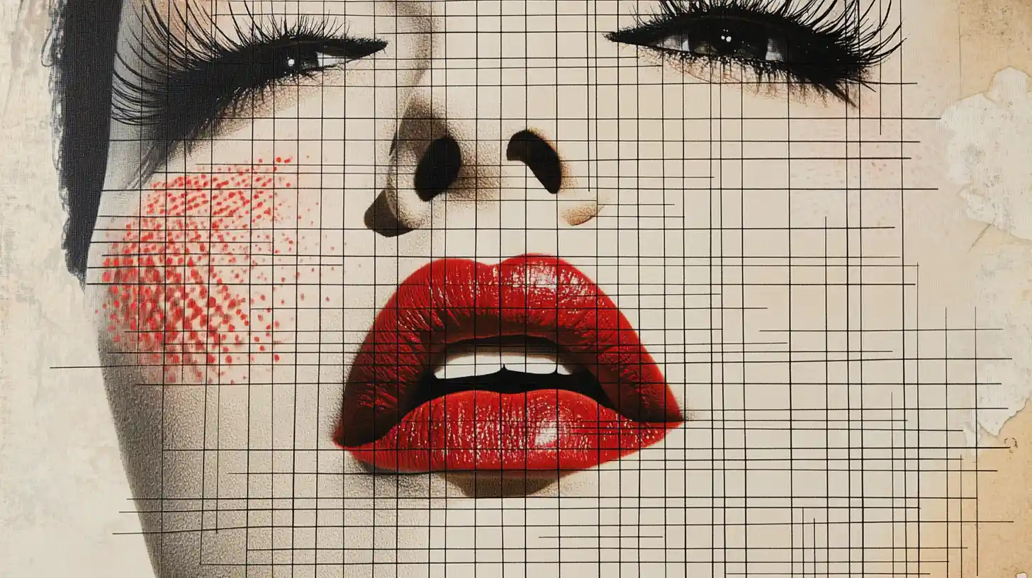 Surreal fragmentiertes Porträt einer Frau mit geometrischem Mosaikgesicht