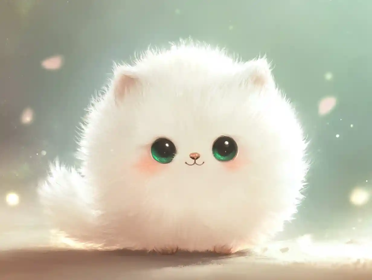 Fluffy white baby fox curled up in soft dreamy scene