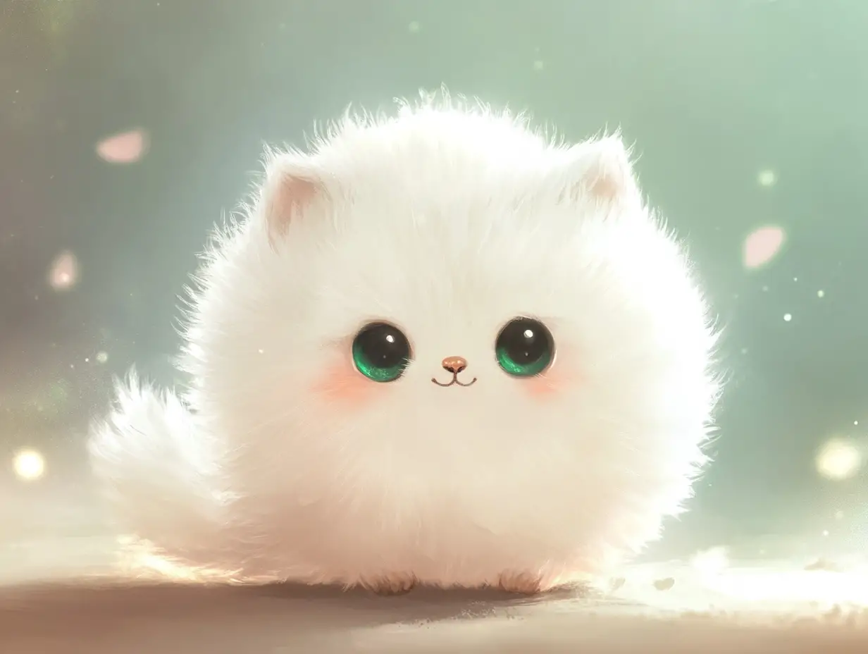 Fluffy white baby fox curled up in soft dreamy scene