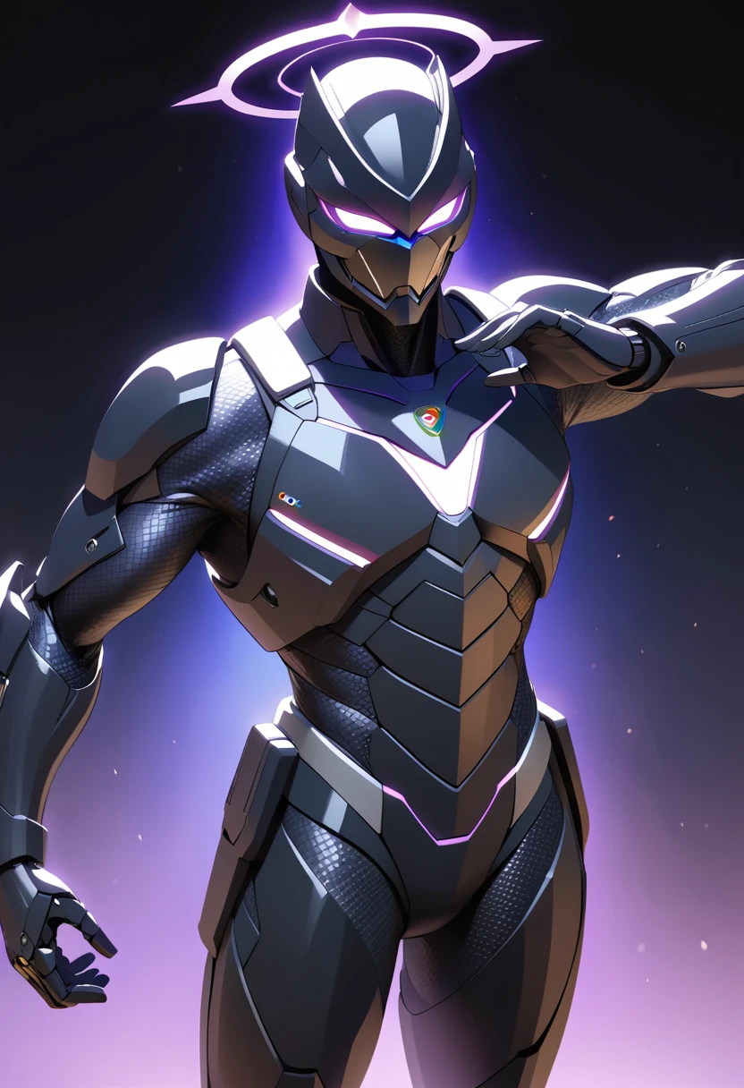 Masked superhero posing with glowing halo in 3D style