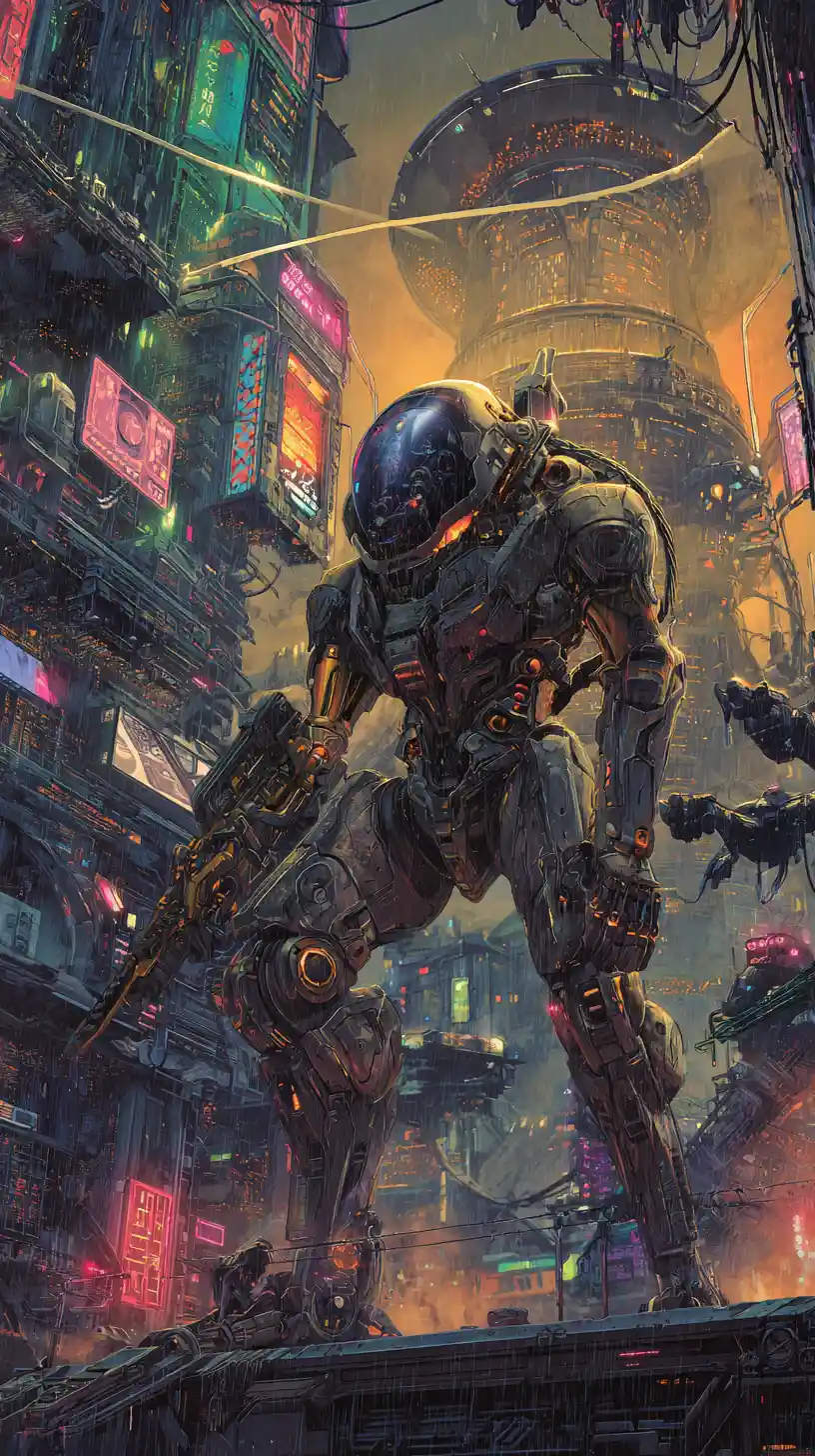 Cinematic mecha and pilot facing a colossal cosmic monster