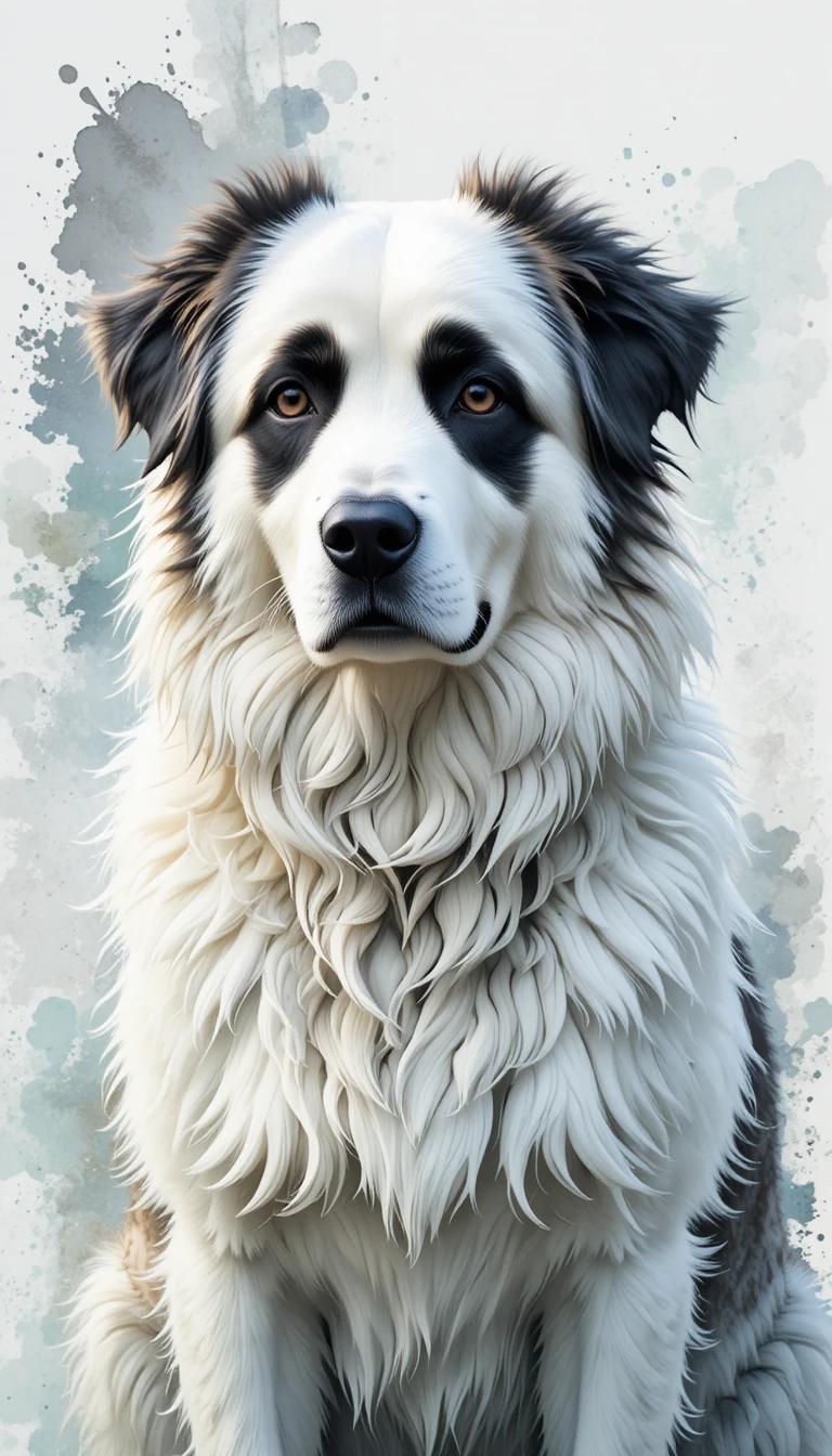 Alert great pyrenees dog in digital watercolor portrait