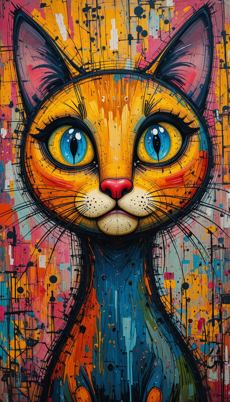 Pintura abstracta de gato con un graffiti colorido y audaz