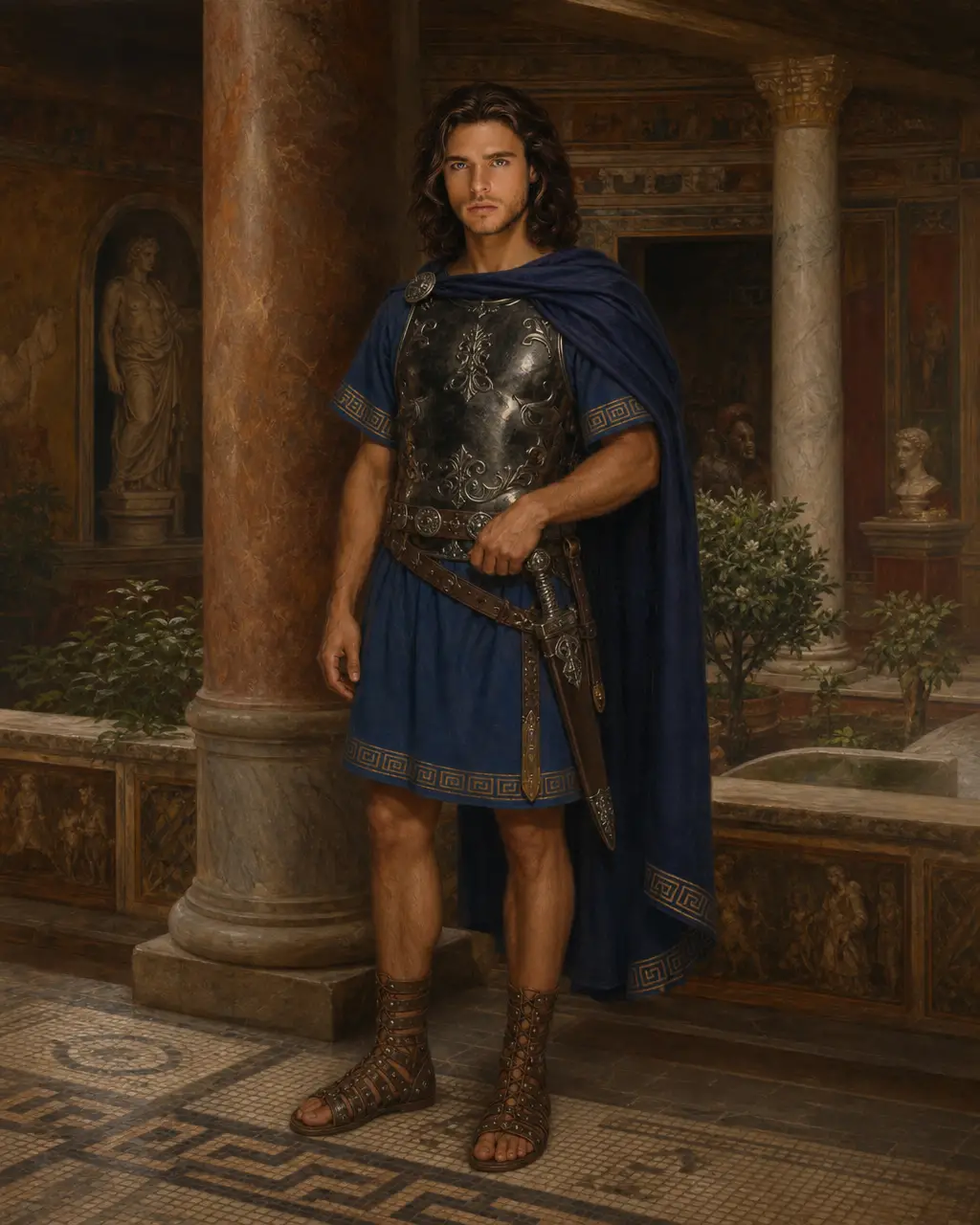Roman soldier on a palace terrace in quiet contemplation