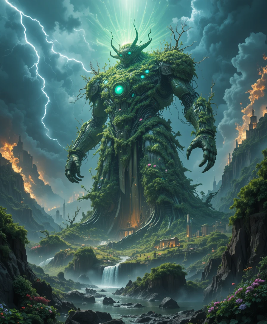 Colossal Nature Robot Rising From The Earth In Battle
