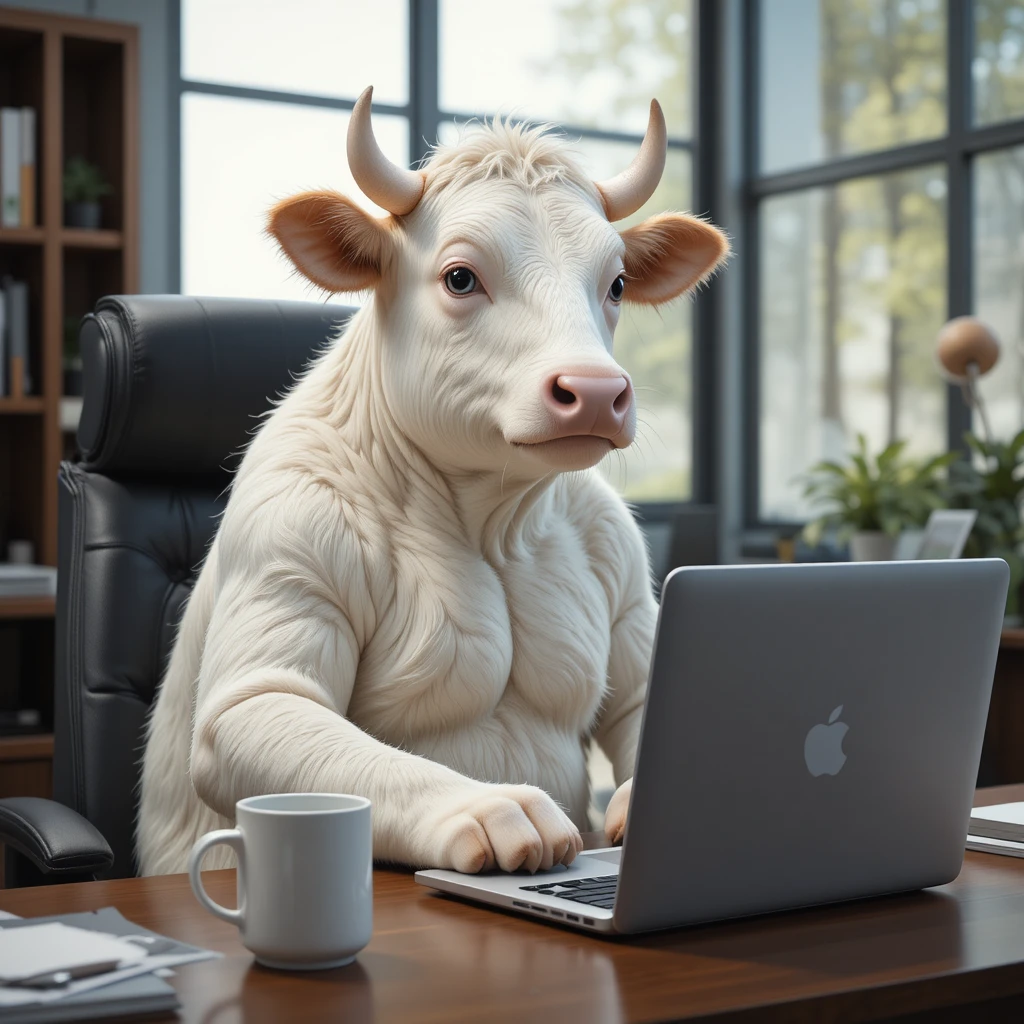 Realistic ginger cat sitting at a modern office desk