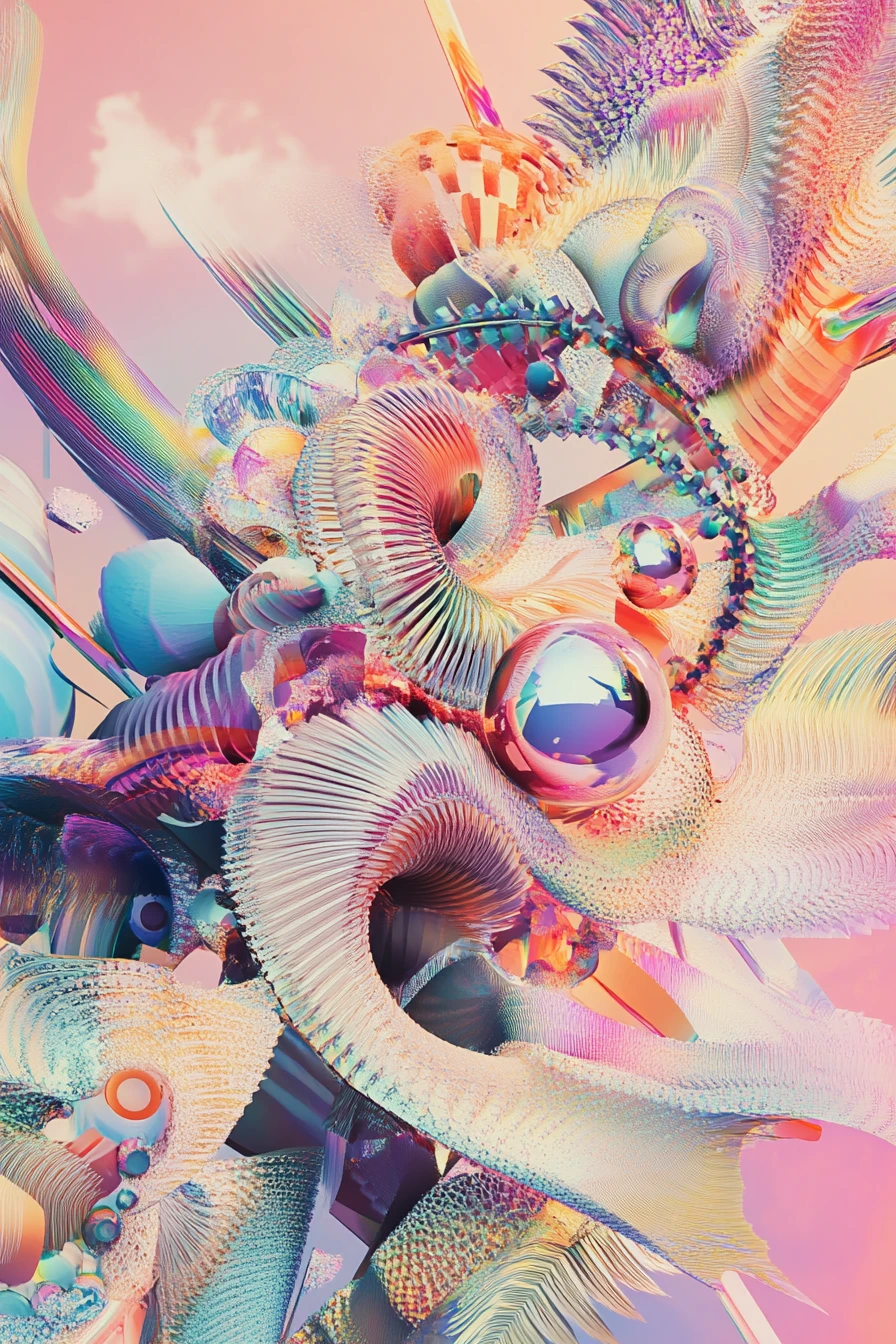 Surreal geometric abstraction with fractal organic forms in harmony