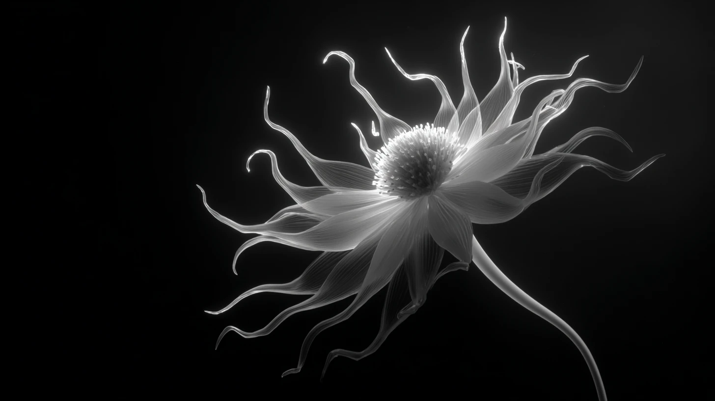 Glowing Filament Unfurling Into A Ghostly Flower