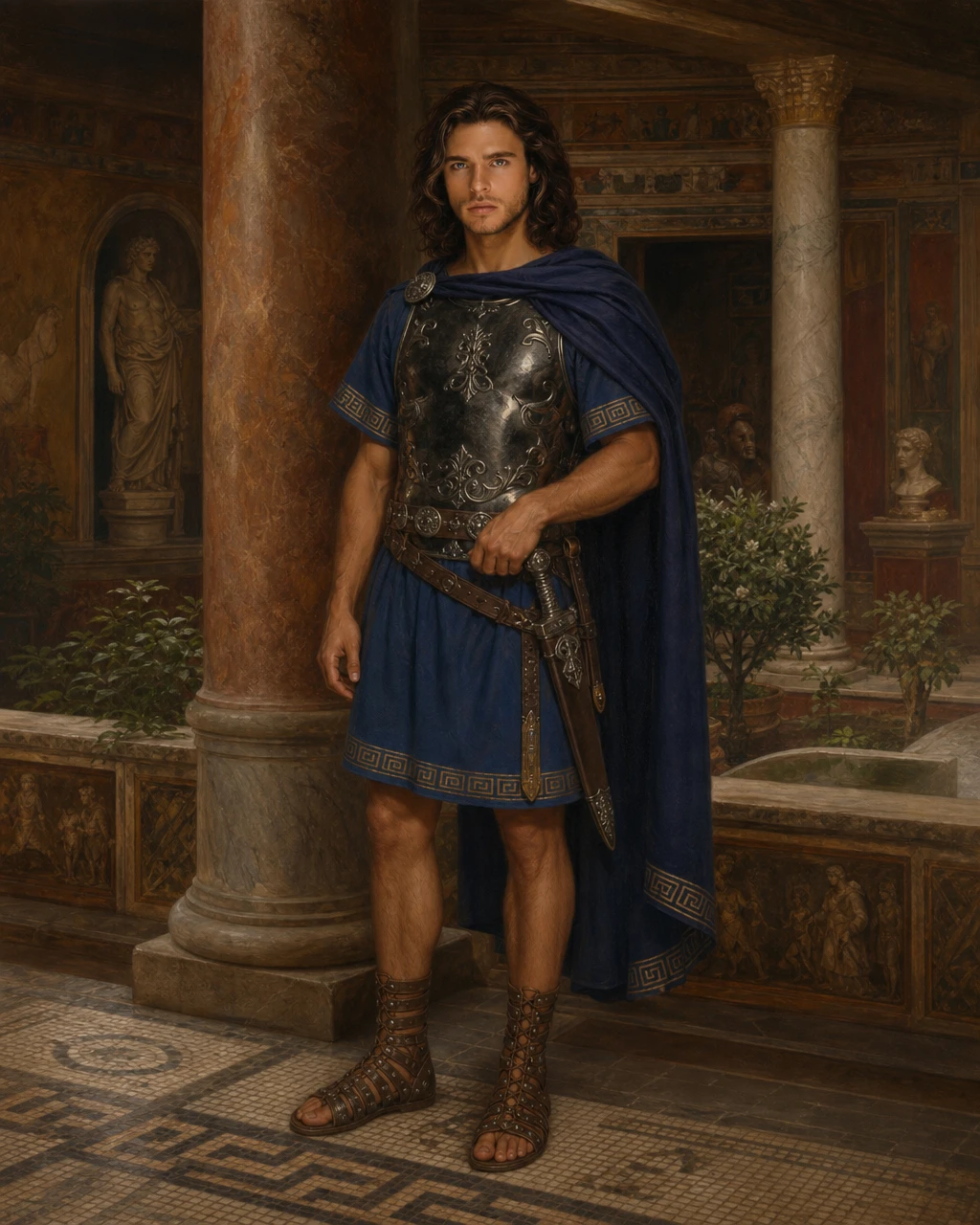 Roman soldier on a palace terrace in quiet contemplation