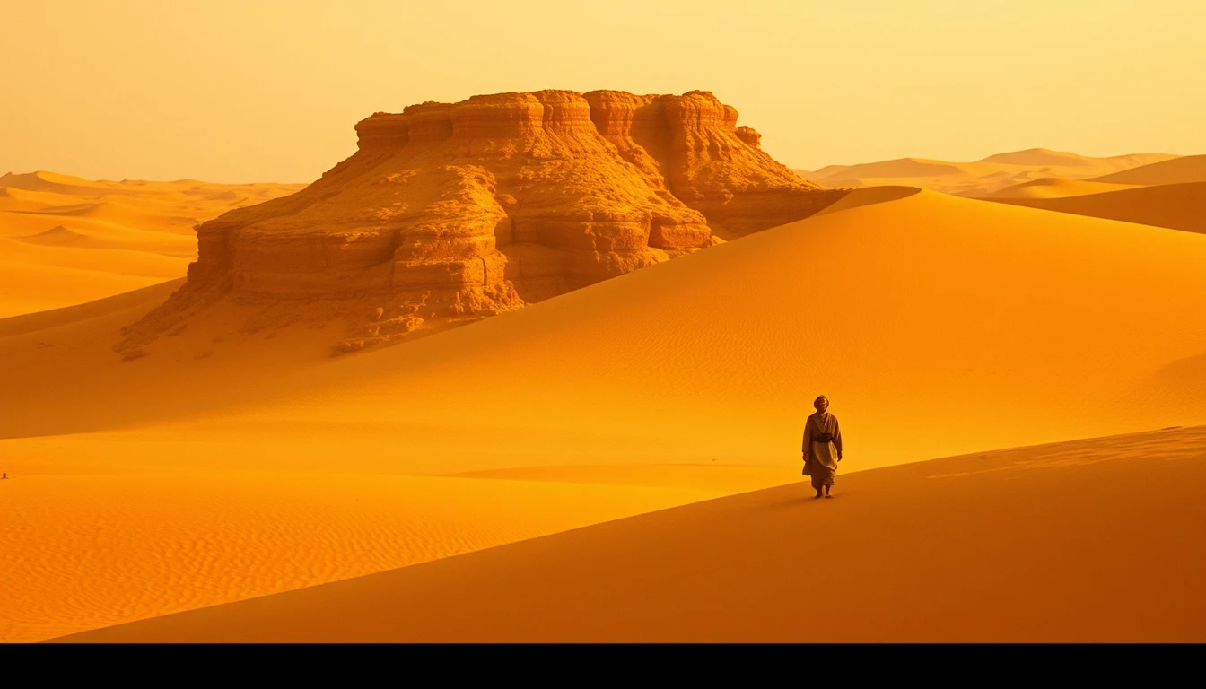 Ostrich child wandering alone across the vast desert