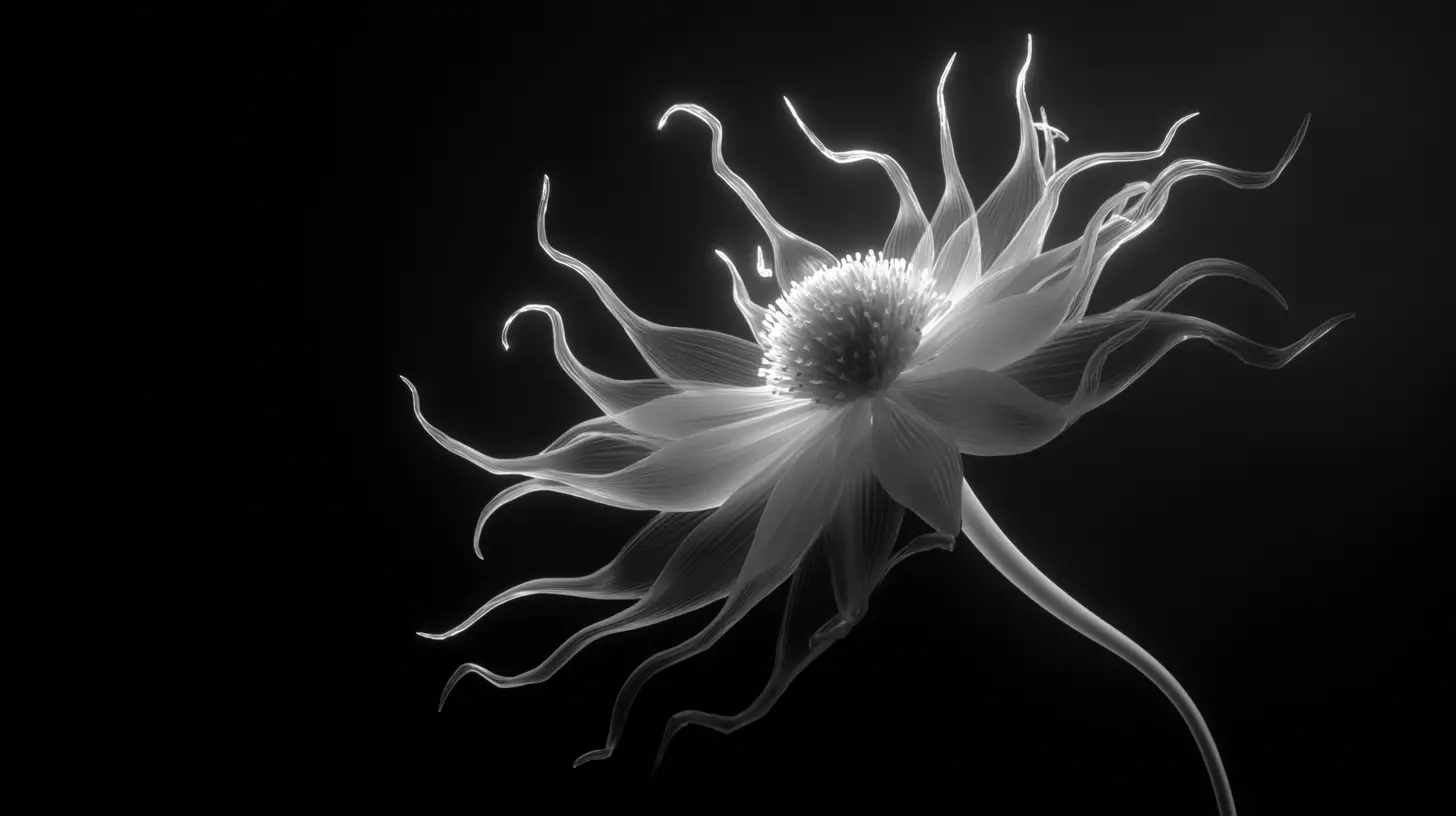 Glowing Filament Unfurling Into A Ghostly Flower