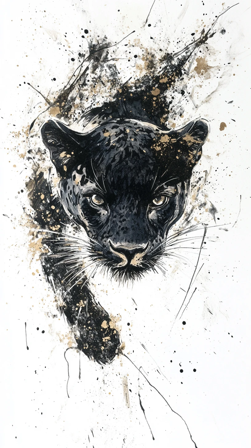 Panther dissolving into ink and watercolor with abstract wings