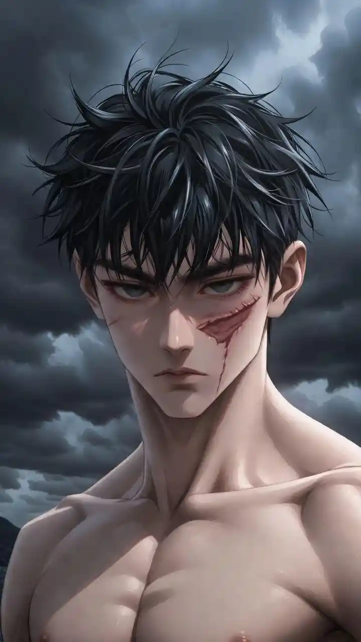 Tall muscular man under a dark stormy sky