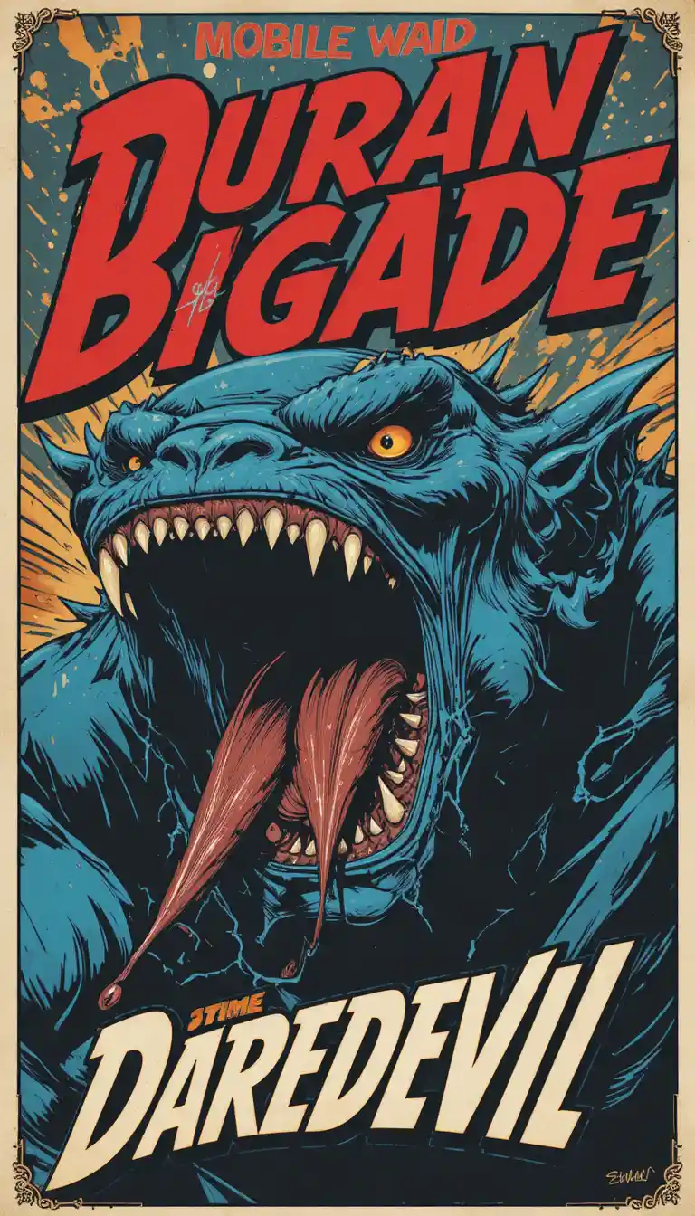 Retro comic monster poster with screaming blue creature