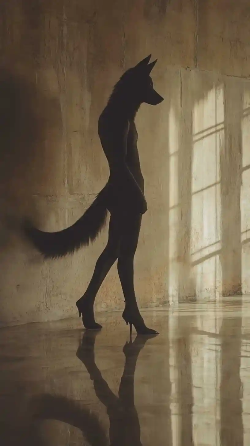 Tall stylized wolf posing in a gothic interior