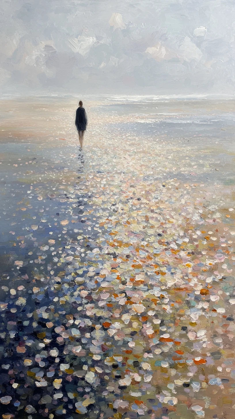 Abstract beach stroll with joyful woman in soft sands
