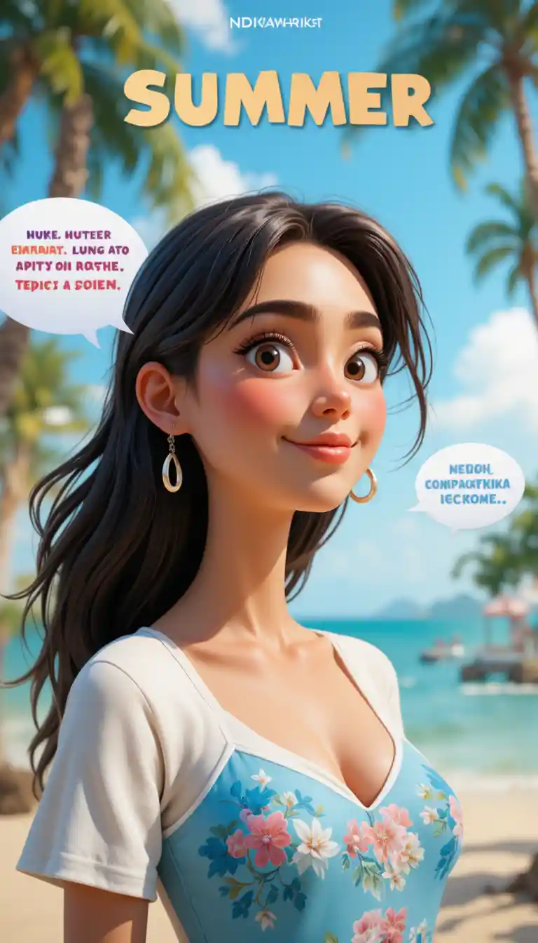 Playful 3D close up of a woman with summer quote