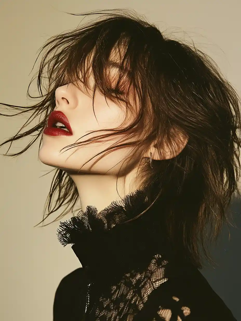 Glamorous young supermodel portrait with stylish long haircut
