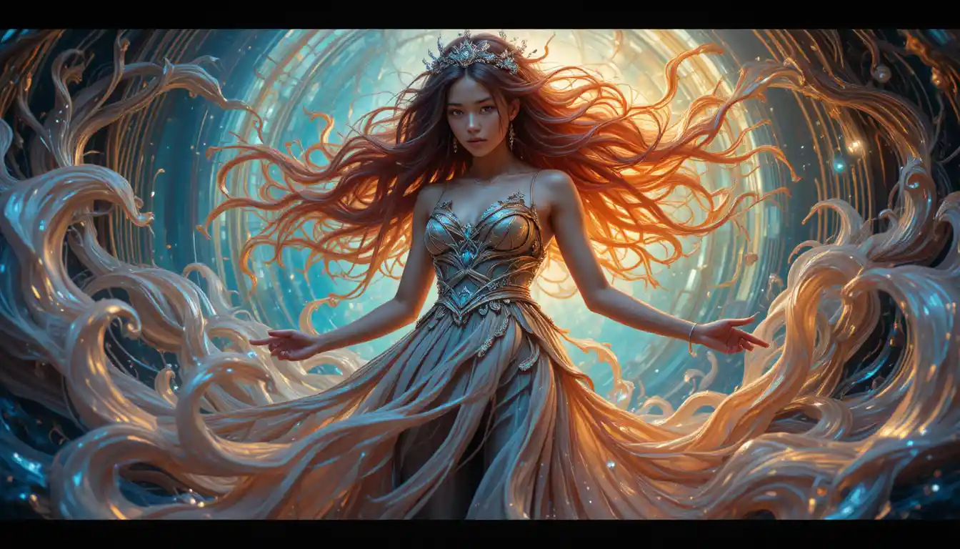 Ethereal enchantress entering a mystical fantastical realm