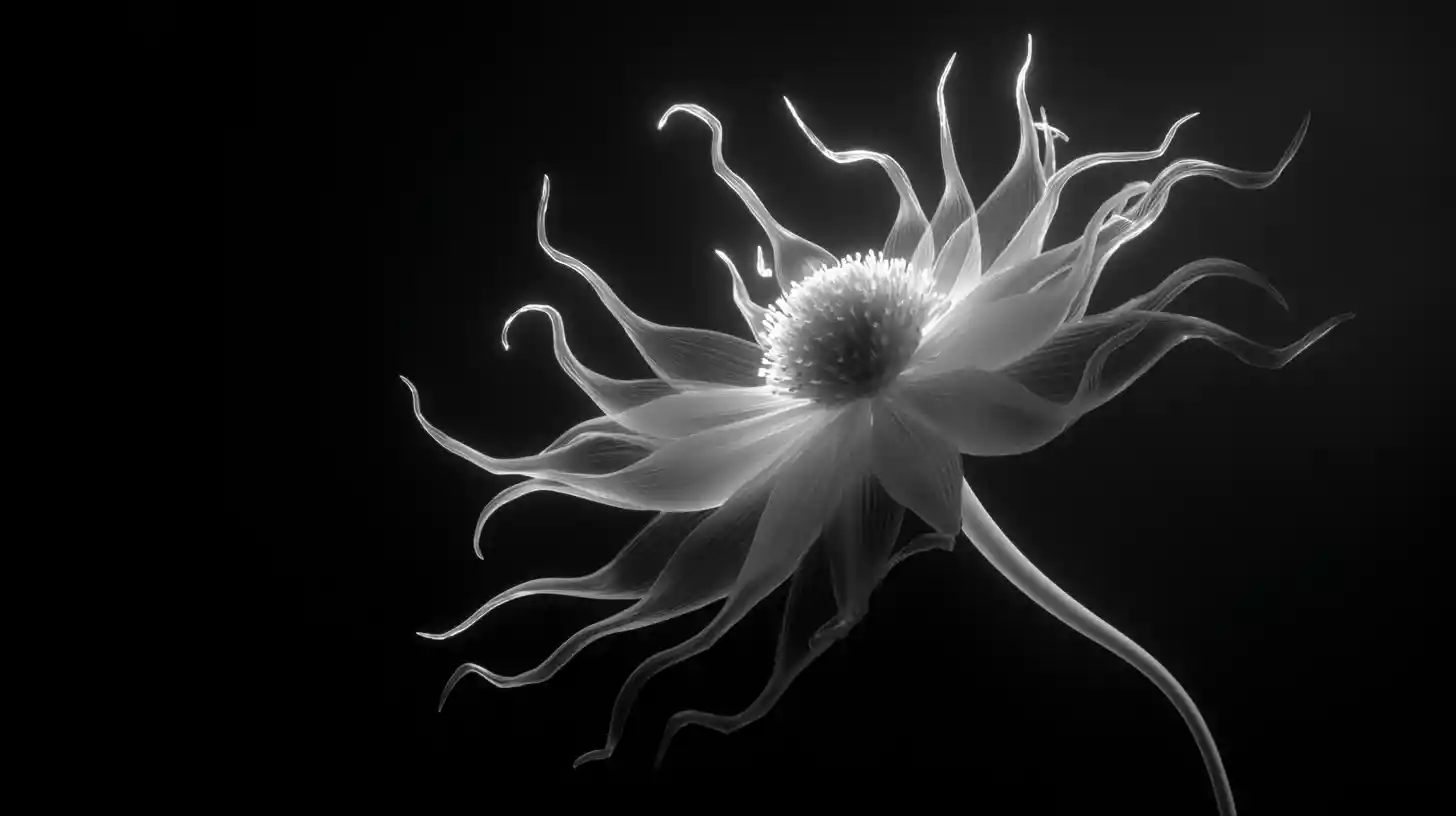 Glowing Filament Unfurling Into A Ghostly Flower
