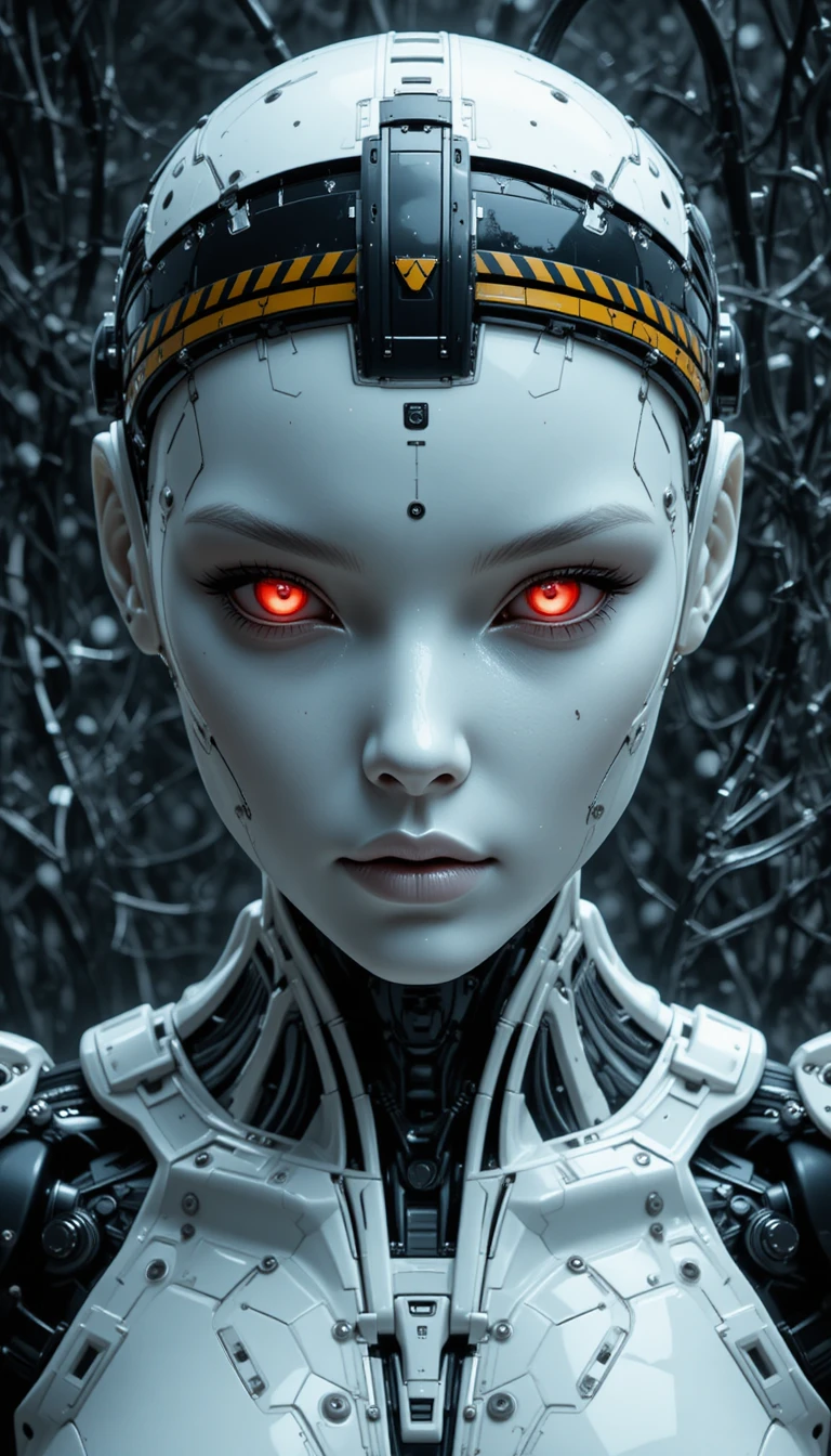 Futuristic humanoid robot with glowing red cybernetic eyes