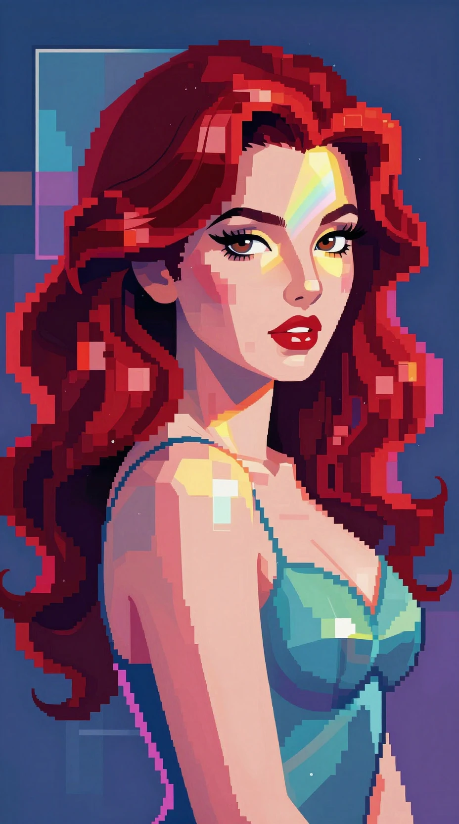 Retrato de mujer anime estilo pop art con luz de arcoíris neón