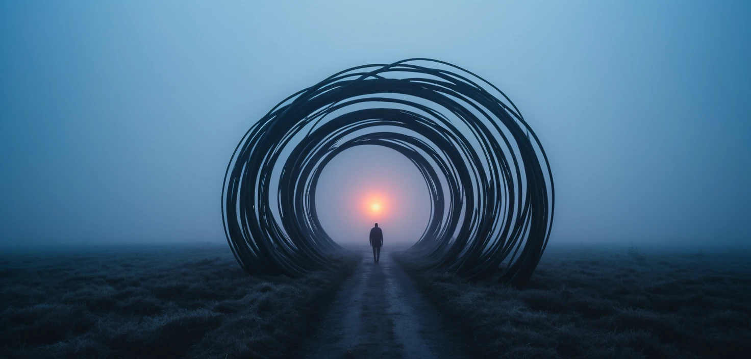 Lordly black circle glowing in surreal cosmic fog